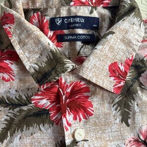 Cremieux Classics Supima Cotton Hawaiian Shirt L Red Hibiscus Floral Buttons
